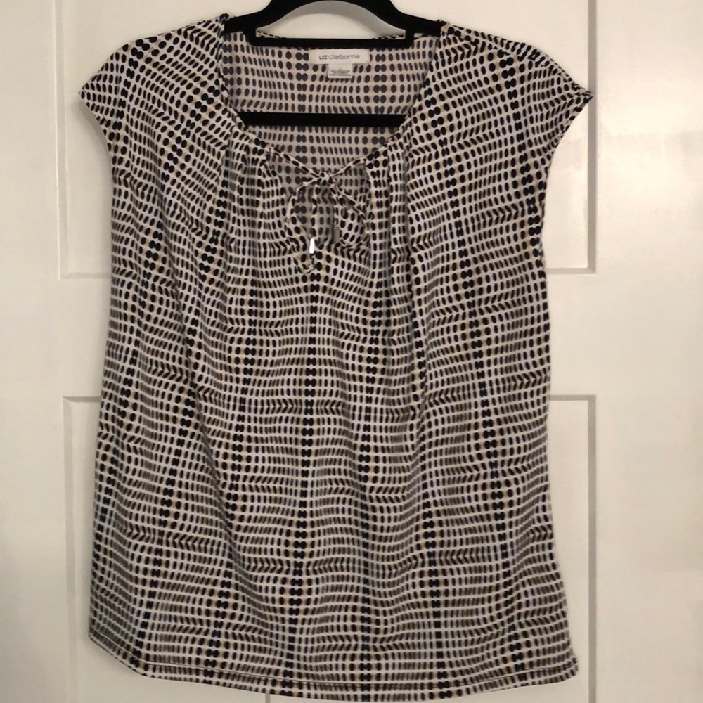 Liz Claiborne Dressy Top Black and Tan dots